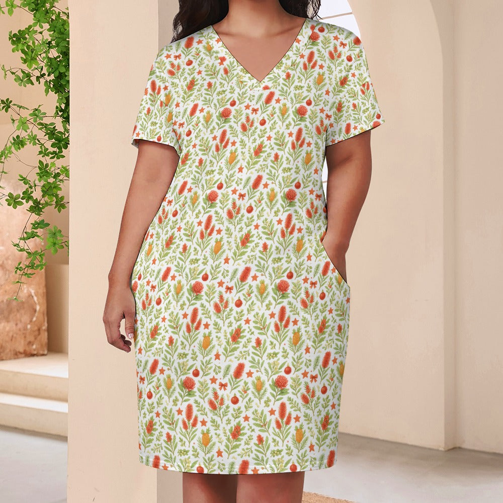 Waratah Wishes – Women’s V-Neck Pocket Dress