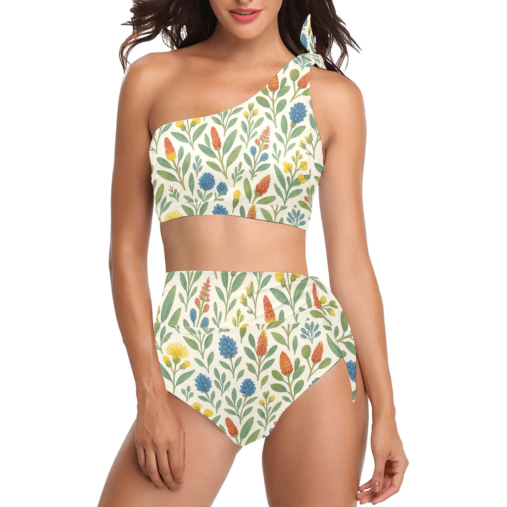 Bushland Blooms – High-Waisted One-Shoulder Bikini Set