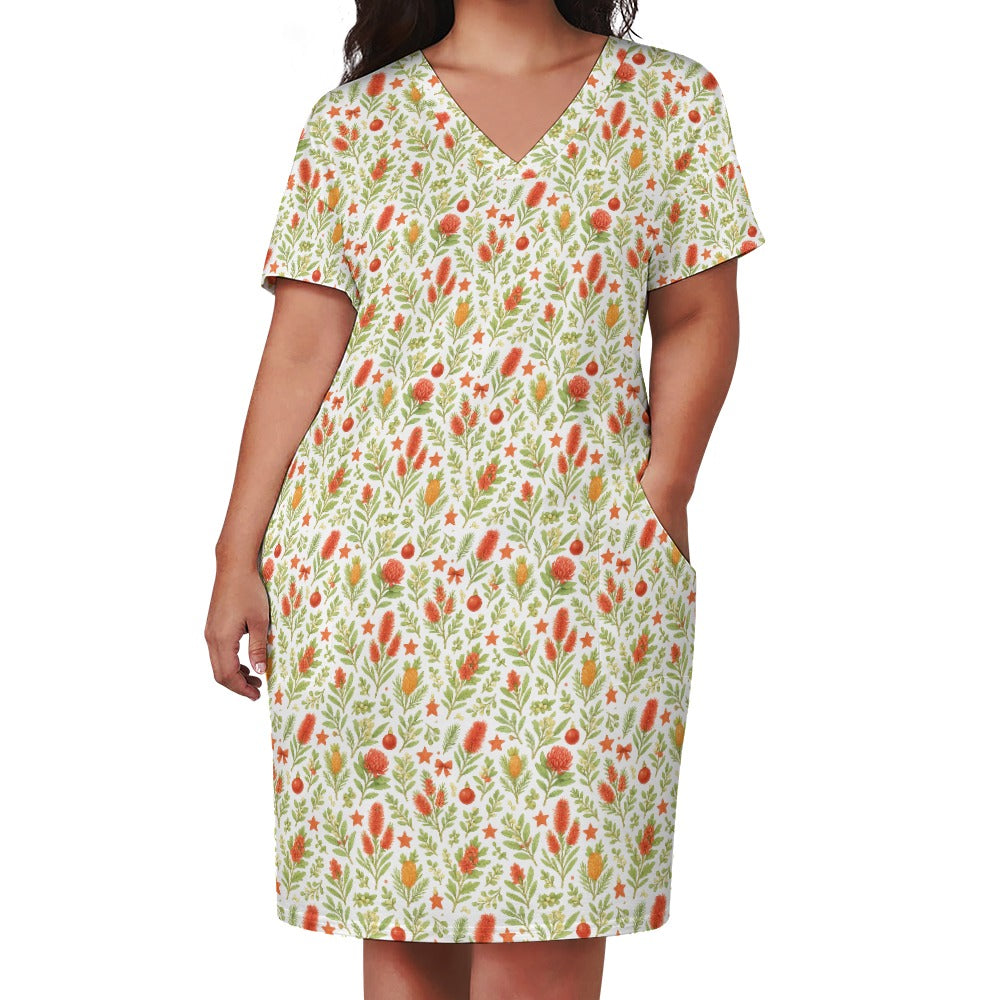 Waratah Wishes – Women’s V-Neck Pocket Dress