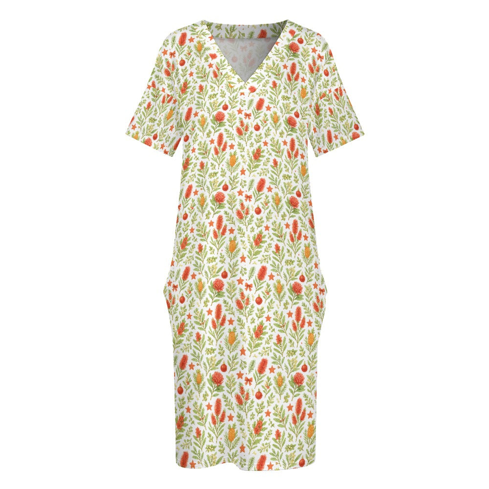 Waratah Wishes – Women’s V-Neck Pocket Dress