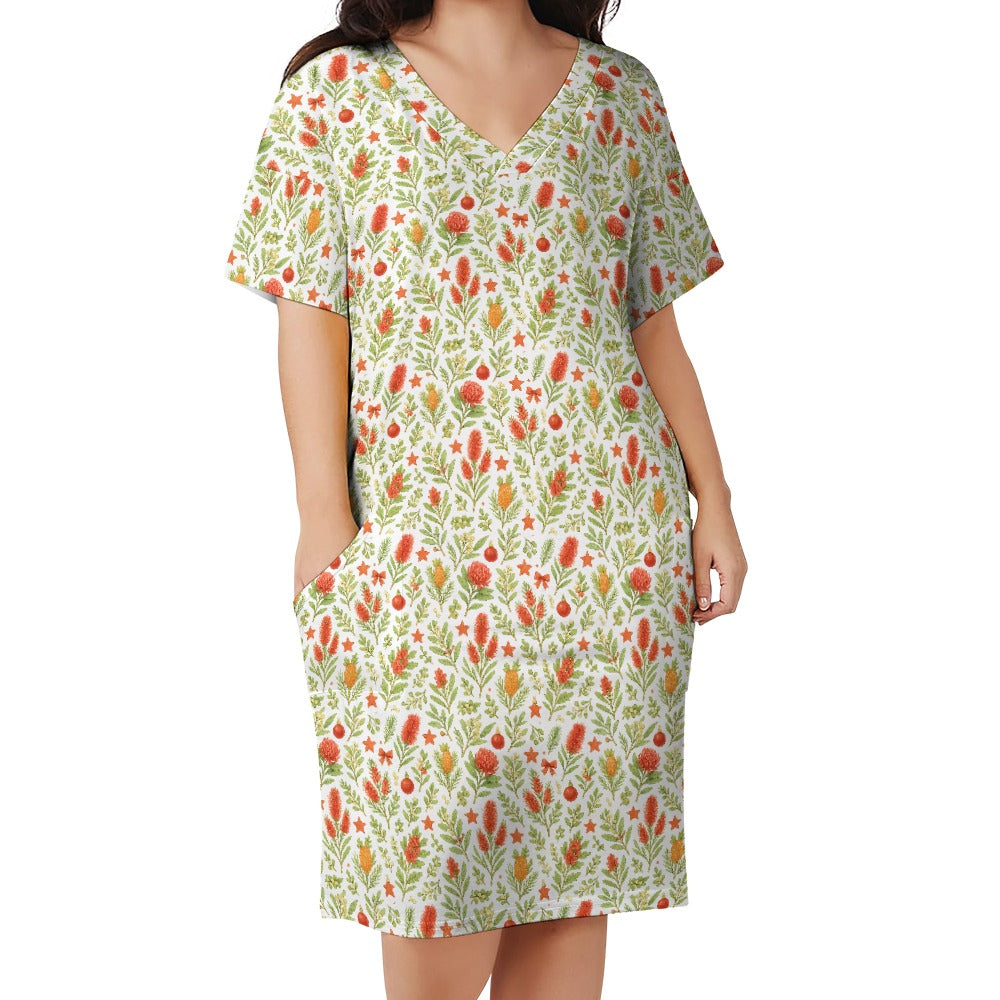 Waratah Wishes – Women’s V-Neck Pocket Dress