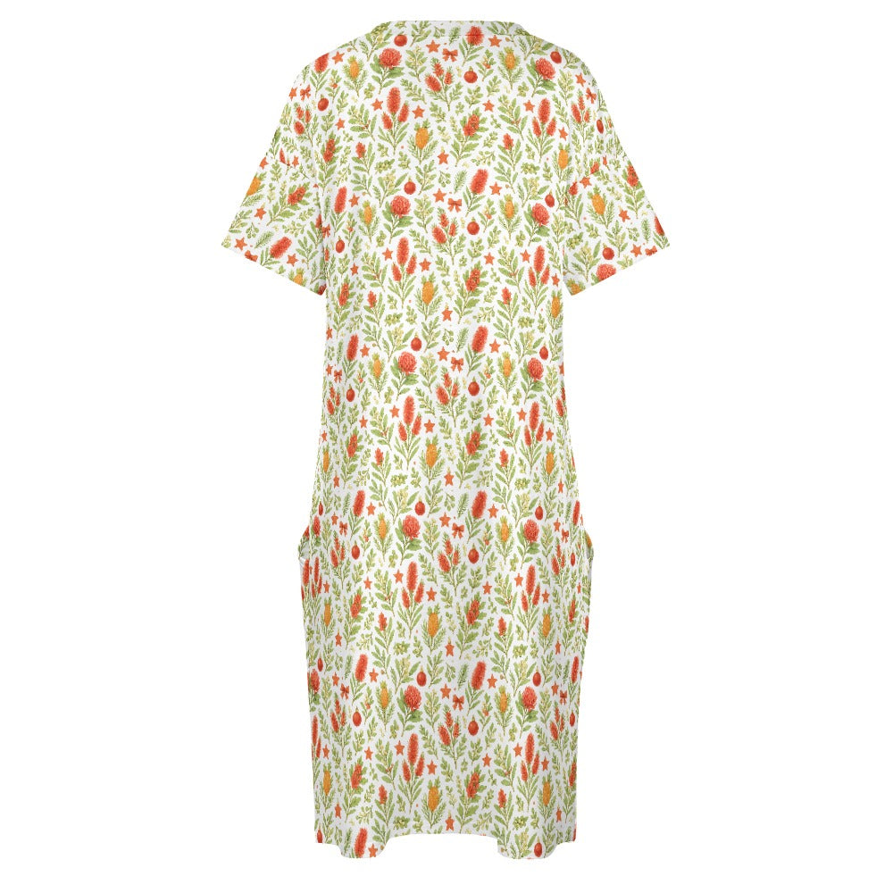 Waratah Wishes – Women’s V-Neck Pocket Dress