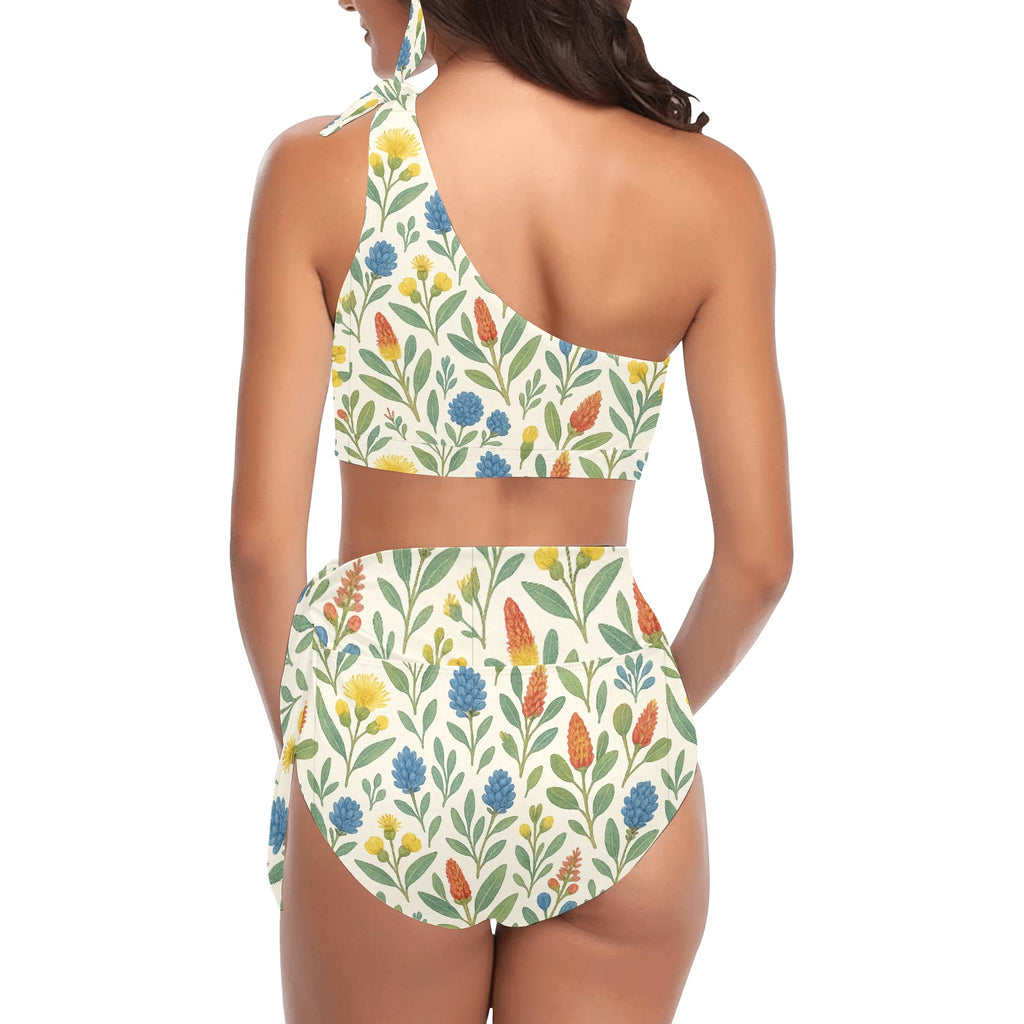Bushland Blooms – High-Waisted One-Shoulder Bikini Set