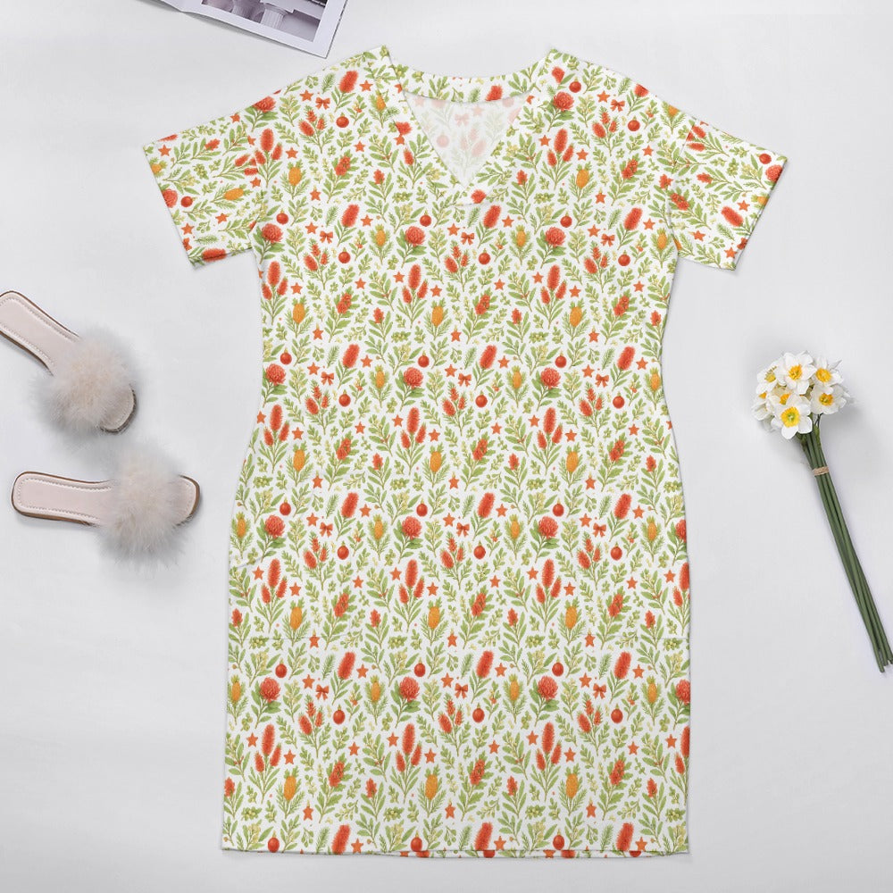Waratah Wishes – Women’s V-Neck Pocket Dress