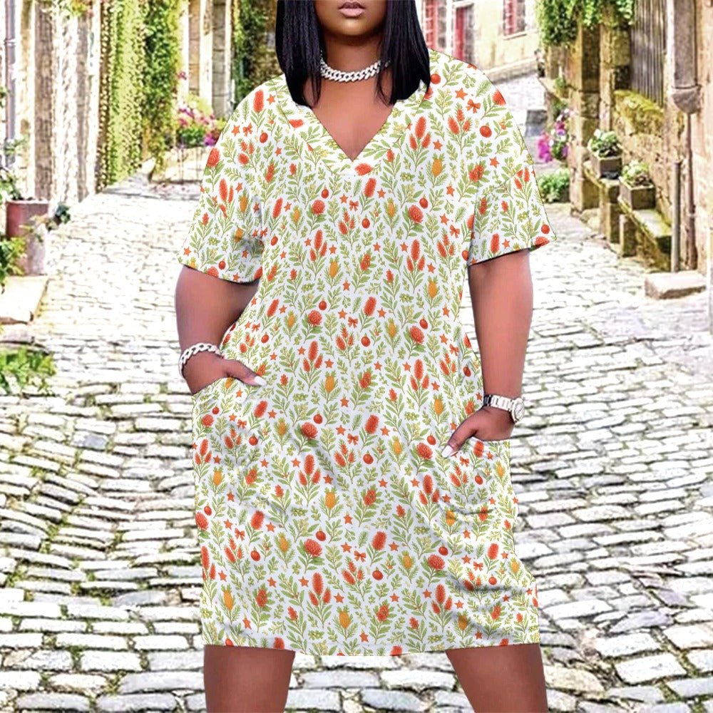 Waratah Wishes – Women’s V-Neck Pocket Dress